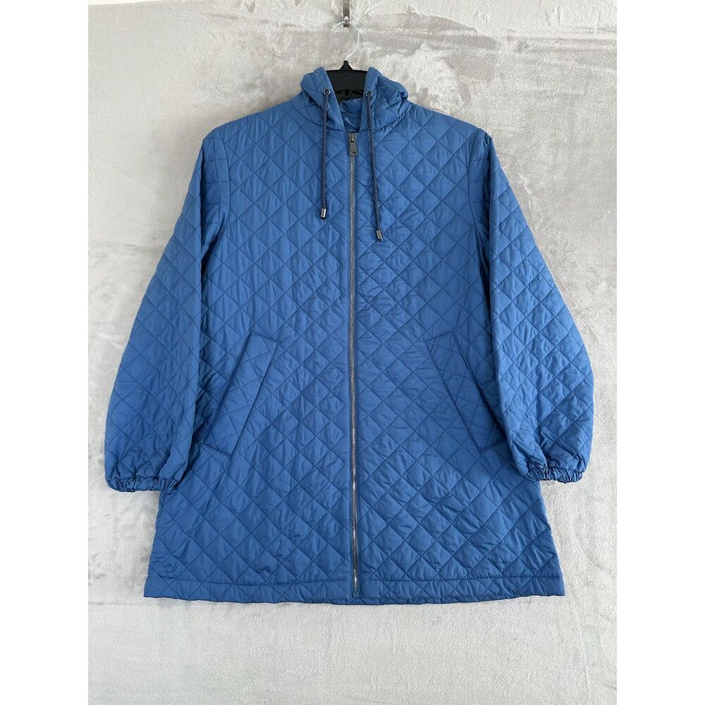 Bernardo Blue Quilted Hooded Jacket Women's Eco-Friendly Full Zip Size Small